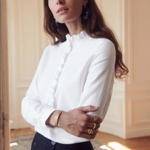 Sesame ruffle neck button down shirt sz 38